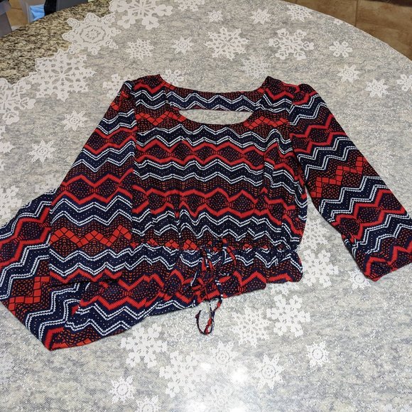 BeBop Geometric Design Dress with Sexy Back Cut-Out & 3/4 Sleeves size L - Picture 9 of 16